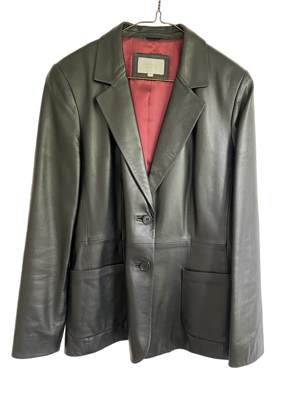 Black Leather Blazer Jacket Size 14 Marks & Spencer